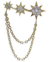 Anzie Aztec Starburst 14k Gold & Diamond Left Crawler Earring - White