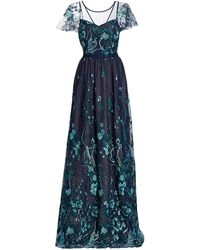 Synthetic 3d Floral Plunge Gown 