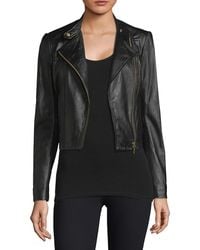 michael kors black leather jacket womens