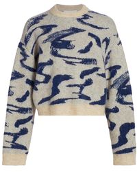 REMAIN Birger Christensen Brushstroke Knit Cropped Sweater - Blue
