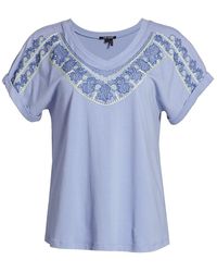 NIC+ZOE Jetty Knit Embroidered T-shirt - Blue
