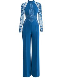 Zuhair Murad Kabuki Embellished Sheer Long-sleeve Jumpsuit - Blue