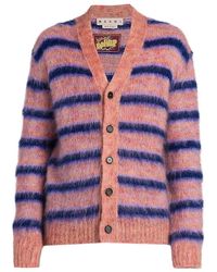 Marni Oversized Faux Fur-trimmed Mohair-blend Cardigan in Purple 