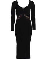 Self-Portrait Lace Rib Knit Midi Dress in Brown - Lyst