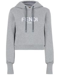 Fendi Cotton Ff Logo Drawstring Zipped Hoodie in Blue gym and workout clothes Womens Activewear gym and workout clothes Fendi Activewear 