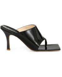A.W.A.K.E. MODE Katie Square-toe Leather Thong Sandals - Black