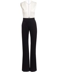 Galvan London Plunging Sheer V-neck Tuxedo Jumpsuit - Black