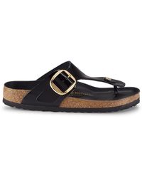 Birkenstock Leather Gizeh High Shine Big Buckle Sandal in Black | Lyst