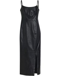 AllSaints Norlene Side Split Leather Midi Dress in Gray | Lyst