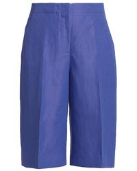 Lafayette 148 New York Ryerson Silk-linen Bermuda Shorts - Blue