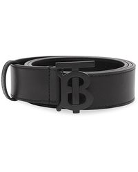 Burberry Logo Plaque Buckle Leather Belt - Black