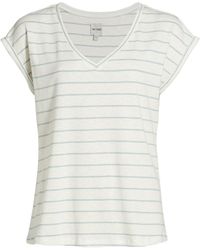 NIC+ZOE Striped V-neck T-shirt - White
