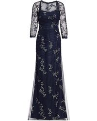 Teri Jon Lace Embroidered Illusion Gown in Navy (Blue) - Lyst