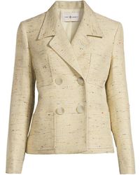 tory burch leather trimmed linen jacket