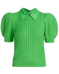 Alice + Olivia Chase Cable-knit Puff-sleeve Sweater - Green
