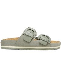 Vince Glyn Leather-trimmed Canvas Slides in Natural - Lyst