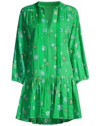 Tanya Taylor Oliana Floral-embroidered Seersucker Minidress - Green