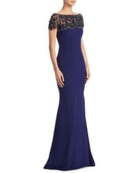 Lyst - Marchesa Off The Shoulder Gown with Beading in Natural
