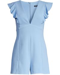 Black Halo Deklyn Crepe Ruffled Playsuit - Blue