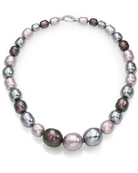 Majorica 10mm-20mm Multicolor Baroque Pearl & Sterling Graduated Strand Necklace/18" - Metallic