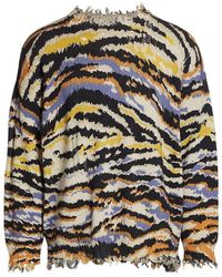 R13 Zebra Print Distressed Sweater - Multicolor