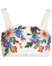 PATBO Hand-beaded Floral Cropped Top - White