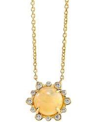 Syna Mogul 18k , Opal & Diamonds Hex Necklace - Metallic