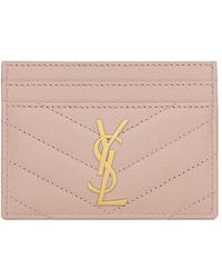 Saint Laurent Monogram Matelassé Leather Card Case in Pink