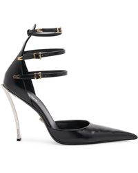 Versace Wide Heel Leather Ankle Strap Pumps in Pink | Lyst