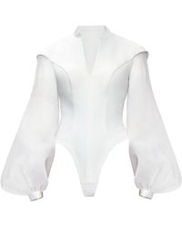 Andrea Iyamah Synthetic Duso Ruffle-sleeve Bodysuit in Ivory (White) | Lyst