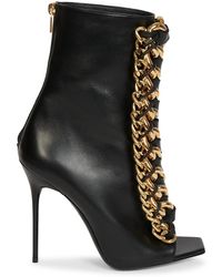 Balmain Uprise Leather & Chain Peep Toe Ankle Boots - Black