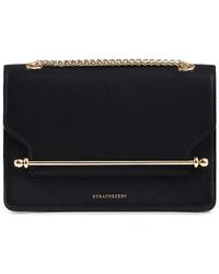 Strathberry East/West Leather Cross Body Bag, Black at John Lewis & Partners
