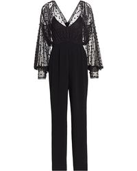 Saloni Bernadette Sheer Polka Dot Jumpsuit - Black