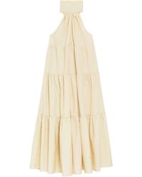 Theory Cotton Tiered Bow Halter Maxi Dress in Black | Lyst