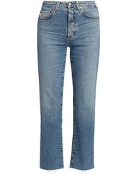 AG Jeans Denim Mid-Rise Cropped Jeans Girlfriend in Blau Damen Bekleidung Jeans Capri-Jeans und cropped Jeans 