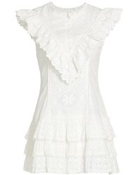 LoveShackFancy Cotton Sanaya White Lace Trim Long Sleeve Mini Dress | Lyst
