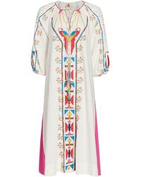 FARM Rio Macaw Cross-stitch Embroidered Midi-dress in White | Lyst