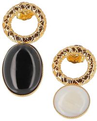 D'Estree - Mini Sonia Gold-plated, Black Agate & White Jasper Mismatched Drop Earrings - Lyst
