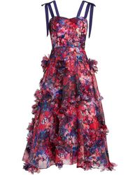 Marchesa notte Synthetic Appliquéd Floral-print Habotai Midi Dress in ...
