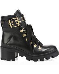 Alice + Olivia Havis Leather Chunky Combat Boots - Black