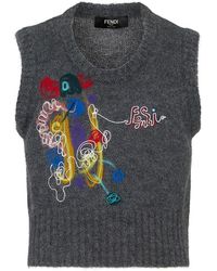 Fendi Embroidered Mohair-blend Sweater Vest - Metallic