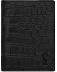 TINY CASSANDRE credit card wallet in crocodile-embossed matte leather, Saint Laurent