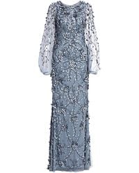 theia floral slate ball gown