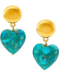 Nest 24k-gold-plated & Turquoise Heart Drop Earrings - Blue