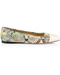 jimmy choo watson cap toe snakeskin embossed leather ballerina flats