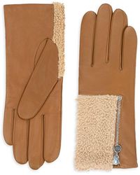 Carolina Amato Leather Shearling Gloves - Brown