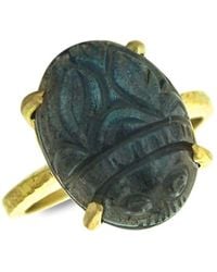 Elizabeth Locke Stone 19k Yellow & Labradorite Small Scarab Ring - Metallic