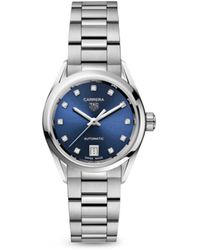 Tag Heuer Carrera Stainless Steel, Blue Dial & Diamond Automatic 29mm Bracelet Watch - Metallic