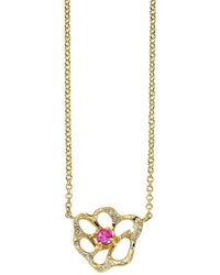 Ippolita Stardust 18k Yellow Gold, Pink Sapphire & 0.15 Tcw Diamond Small Flower Pendant Necklace - White