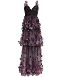Synthetic 3d Floral Plunge Gown 
